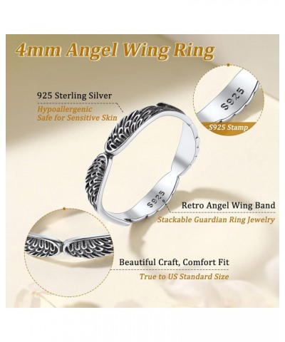 925 Sterling Silver Engravable Angel Wings Rings, Retro Memory Guardian Feather Wing Band Ring for Women Men (with Gift Box) ...