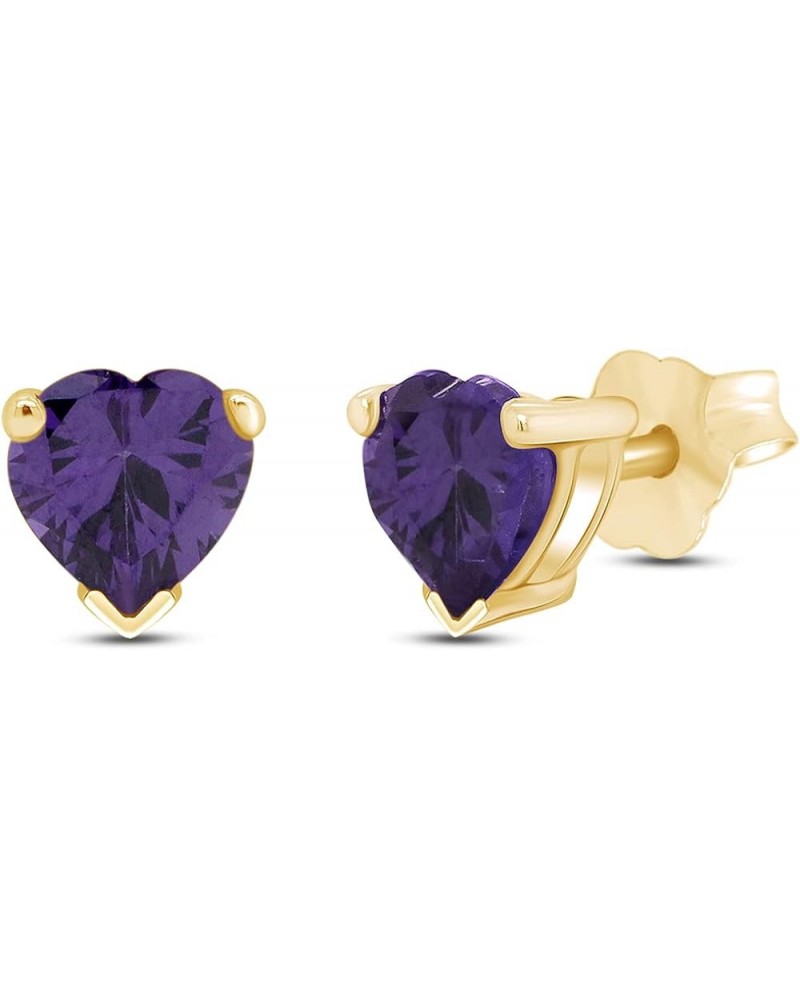 6 MM Heart Shape Simulated Birthstone Stud Earrings In 14K Yellow Gold Over Sterling Silver Simulated amethyst $19.97 Earrings