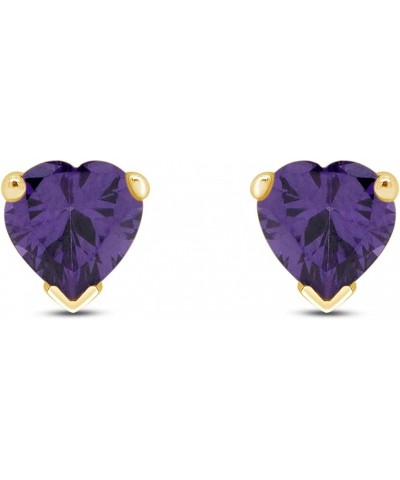 6 MM Heart Shape Simulated Birthstone Stud Earrings In 14K Yellow Gold Over Sterling Silver Simulated amethyst $19.97 Earrings