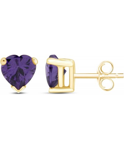 6 MM Heart Shape Simulated Birthstone Stud Earrings In 14K Yellow Gold Over Sterling Silver Simulated amethyst $19.97 Earrings