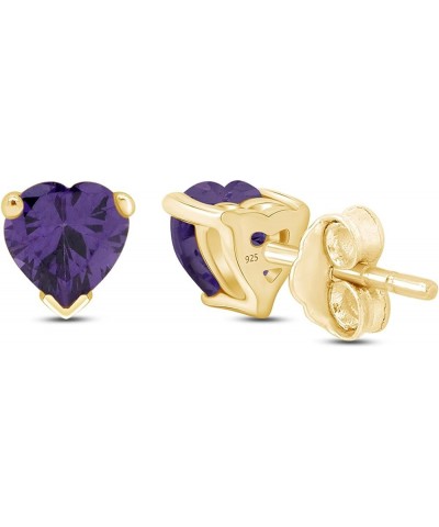 6 MM Heart Shape Simulated Birthstone Stud Earrings In 14K Yellow Gold Over Sterling Silver Simulated amethyst $19.97 Earrings