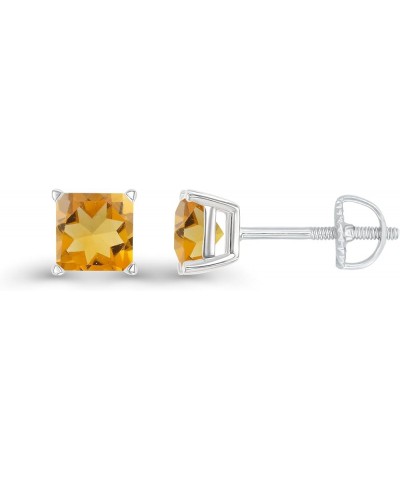 14K Gold Plated 925 Sterling Silver Hypoallergenic 5mm Square Princess Cut Genuine Birthstone Solitaire Screwback Stud Earrin...