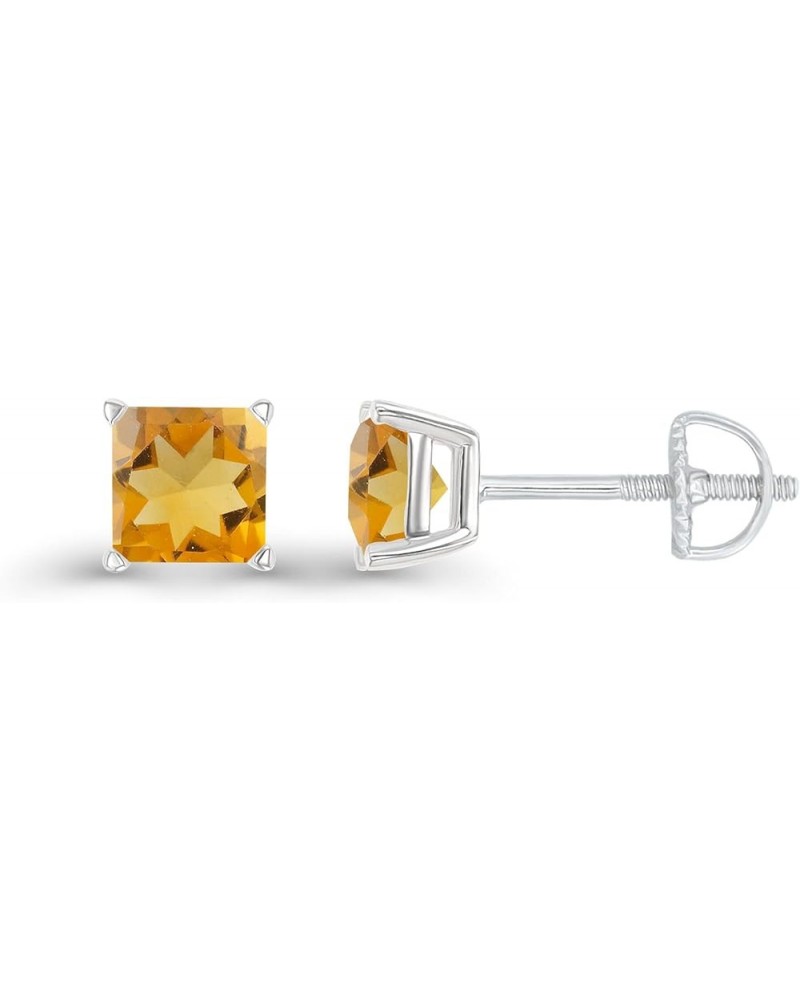 14K Gold Plated 925 Sterling Silver Hypoallergenic 5mm Square Princess Cut Genuine Birthstone Solitaire Screwback Stud Earrin...