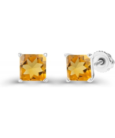 14K Gold Plated 925 Sterling Silver Hypoallergenic 5mm Square Princess Cut Genuine Birthstone Solitaire Screwback Stud Earrin...