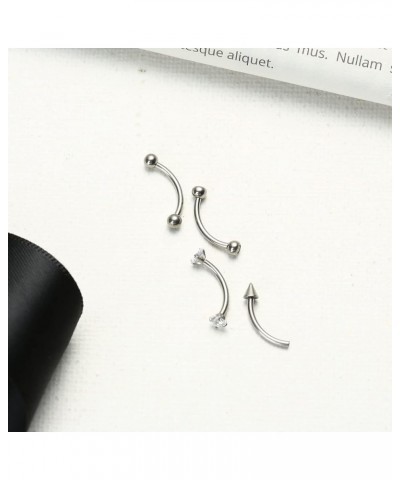 4pcs 16G G23 Implant Grade Titanium Curved Eyebrow Barbell Internally Threaded 3mm Prong Set CZ/Ball/Bezel CZ/Conical Ends Tr...