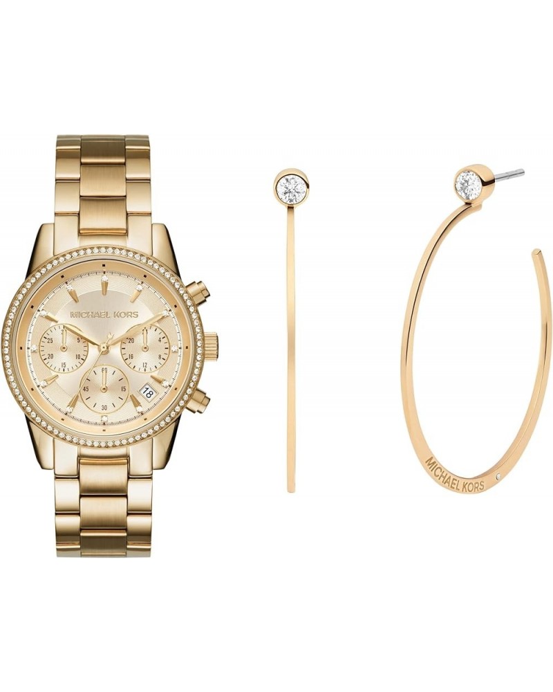 Ritz Women's Watch, Stainless Steel and Pavé Crystal Watch for Women Gold Watch + Earrings Bundle $78.30 Earrings