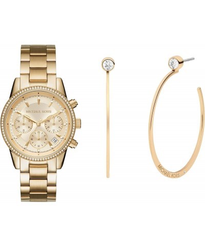 Ritz Women's Watch, Stainless Steel and Pavé Crystal Watch for Women Gold Watch + Earrings Bundle $78.30 Earrings