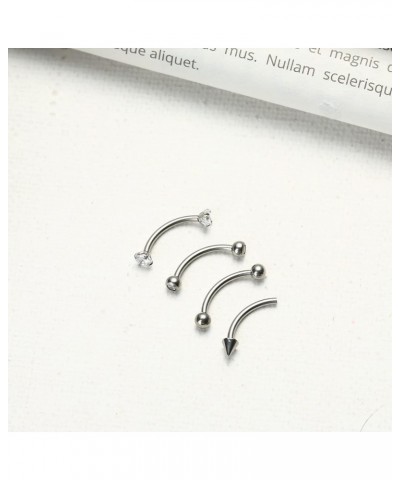 4pcs 16G G23 Implant Grade Titanium Curved Eyebrow Barbell Internally Threaded 3mm Prong Set CZ/Ball/Bezel CZ/Conical Ends Tr...