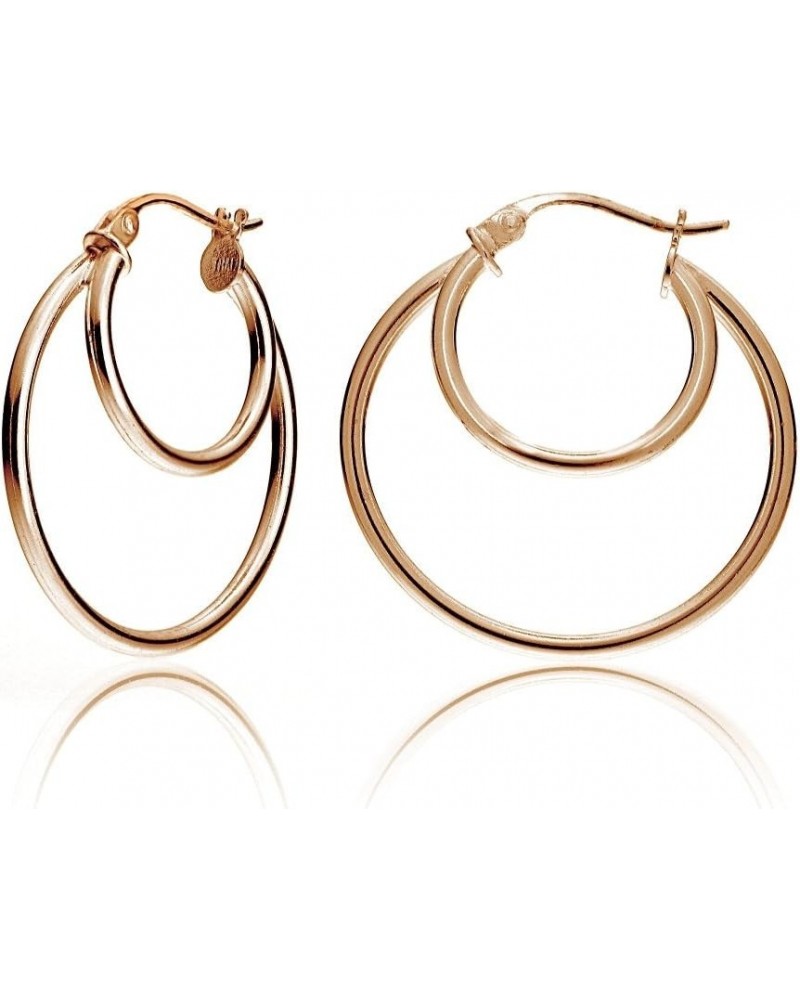 925 Sterling Silver Double Circle Round-Tube Polished Click-Top Hoop Earrings for Women and Teen Girls, 15mm 20mm 25mm Rose G...