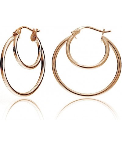 925 Sterling Silver Double Circle Round-Tube Polished Click-Top Hoop Earrings for Women and Teen Girls, 15mm 20mm 25mm Rose G...