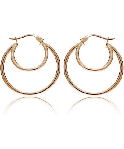 925 Sterling Silver Double Circle Round-Tube Polished Click-Top Hoop Earrings for Women and Teen Girls, 15mm 20mm 25mm Rose G...