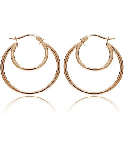 925 Sterling Silver Double Circle Round-Tube Polished Click-Top Hoop Earrings for Women and Teen Girls, 15mm 20mm 25mm Rose G...