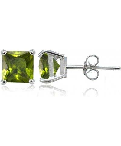 Sterling Silver Genuine, Created or Simulated Birthstone Gemstone 6mm Square Stud Earrings August-Peridot $21.59 Earrings