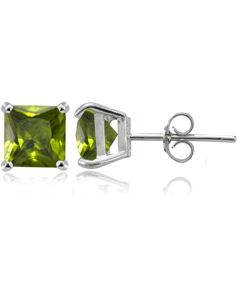 Sterling Silver Genuine, Created or Simulated Birthstone Gemstone 6mm Square Stud Earrings August-Peridot $21.59 Earrings