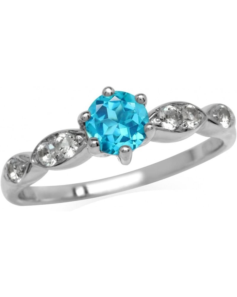 5mm Round Shape White Gold Plated 925 Sterling Silver Engagement Ring 10 Silver Genuine Paraiba Neon Blue Topaz $14.38 Rings