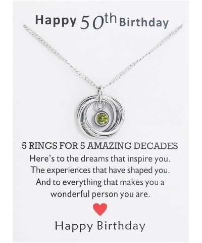 50th Birthday 5 Rings Birthstone Necklace 5 Rings for 5 Decades 50th Birthday Gifts for Women 50th Jewellery August $10.79 Ne...