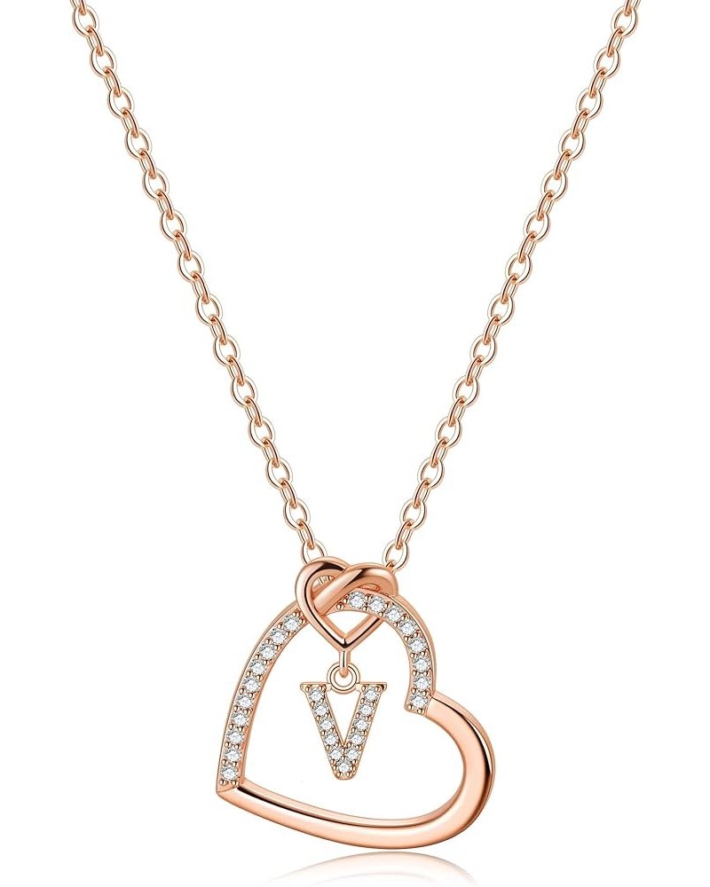 Dainty Initial Necklaces for Women - 14K Gold/White Gold/Rose Gold Plated Necklace, CZ Simulated Diamond Heart Pendant Fashio...