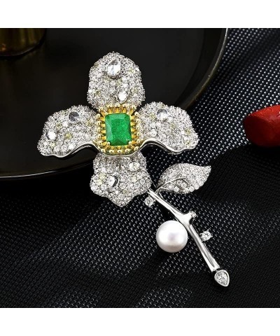 Flower Floral Pearl Brooch Pin Austrian Crystal Rhinestone Brooches Gold Plated Leaf Lapel Pin Clothing Dress Accessories Bir...