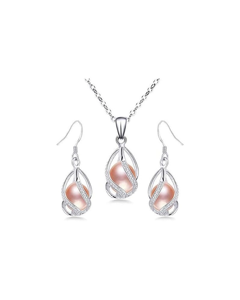 Jewelry Set For Women 100% Natural Freshwater Pearl Jewelry Sets 925 Sterling Silver Jewelry Sets Pink $14.03 Jewelry Sets