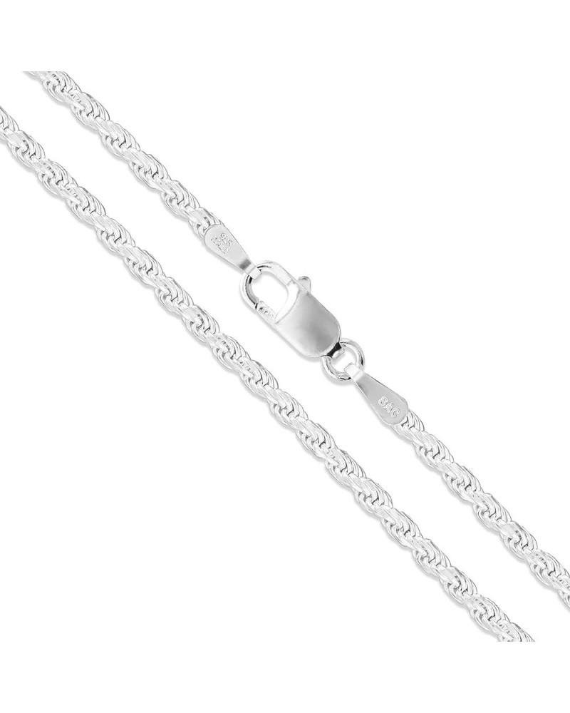 Sterling Silver Diamond-Cut Rope Chain 1.1mm 1.5mm 1.7mm 2mm 2.5mm Solid 925 Italy New Necklace 2.0mm Length 10 Inches (Ankle...