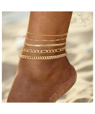 Gold Ankle Bracelets for Women, 14K Gold Anklets for Women Waterproof Snake Figaro Cuban Link Chain Anklets Set Chunky Thin L...