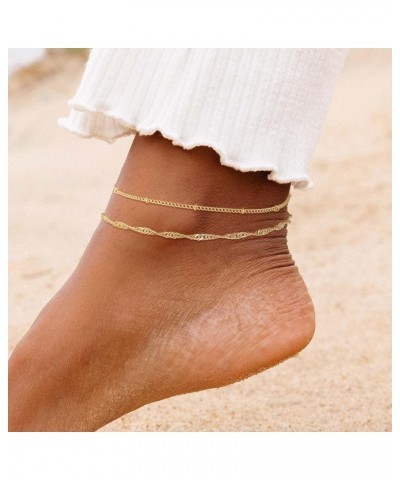 Gold Ankle Bracelets for Women, 14K Gold Anklets for Women Waterproof Snake Figaro Cuban Link Chain Anklets Set Chunky Thin L...