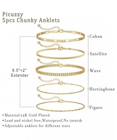 Gold Ankle Bracelets for Women, 14K Gold Anklets for Women Waterproof Snake Figaro Cuban Link Chain Anklets Set Chunky Thin L...