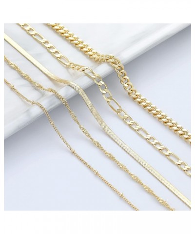 Gold Ankle Bracelets for Women, 14K Gold Anklets for Women Waterproof Snake Figaro Cuban Link Chain Anklets Set Chunky Thin L...