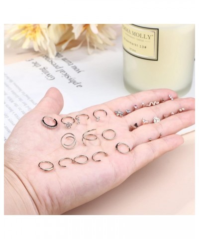 20G Surgical Steel Nose Rings for Women Men L Shaped Screw Nose Studs Nose Rings Hoop Nose Piercing Jewelry 28Pcs Rose Gold T...