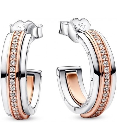 Signature Two-tone Logo & Pavé Hoop Earrings - Sterling Silver & 14k Rose Gold-Plated Hoop Earrings with Cubic Zirconia for W...