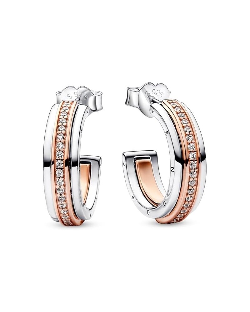 Signature Two-tone Logo & Pavé Hoop Earrings - Sterling Silver & 14k Rose Gold-Plated Hoop Earrings with Cubic Zirconia for W...