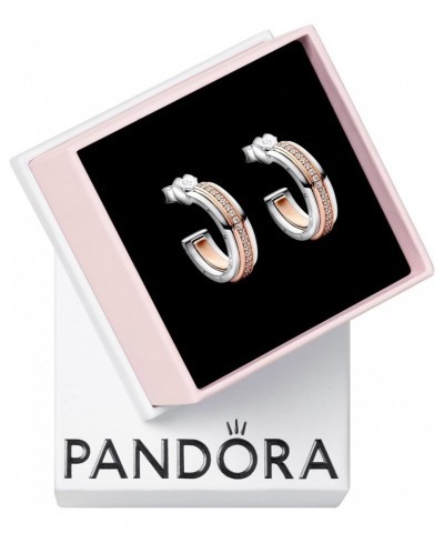 Signature Two-tone Logo & Pavé Hoop Earrings - Sterling Silver & 14k Rose Gold-Plated Hoop Earrings with Cubic Zirconia for W...