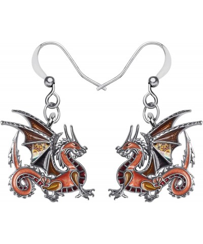 Enamel Alloy Dinosaur Fantasy Dragon Earrings Drop Dangle Unique Animal Jewelry For Women Girls Brown $7.64 Earrings