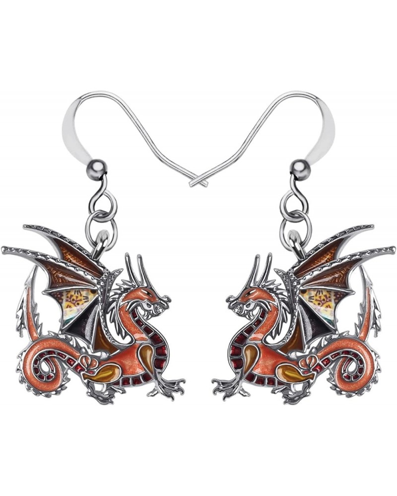 Enamel Alloy Dinosaur Fantasy Dragon Earrings Drop Dangle Unique Animal Jewelry For Women Girls Brown $7.64 Earrings