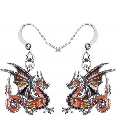 Enamel Alloy Dinosaur Fantasy Dragon Earrings Drop Dangle Unique Animal Jewelry For Women Girls Brown $7.64 Earrings