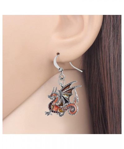 Enamel Alloy Dinosaur Fantasy Dragon Earrings Drop Dangle Unique Animal Jewelry For Women Girls Brown $7.64 Earrings