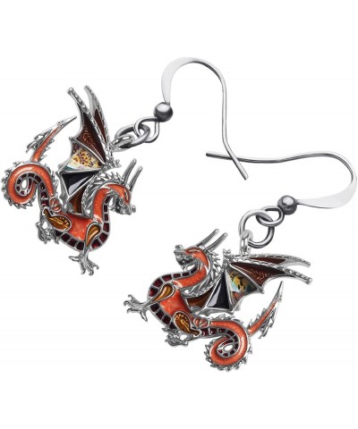 Enamel Alloy Dinosaur Fantasy Dragon Earrings Drop Dangle Unique Animal Jewelry For Women Girls Brown $7.64 Earrings