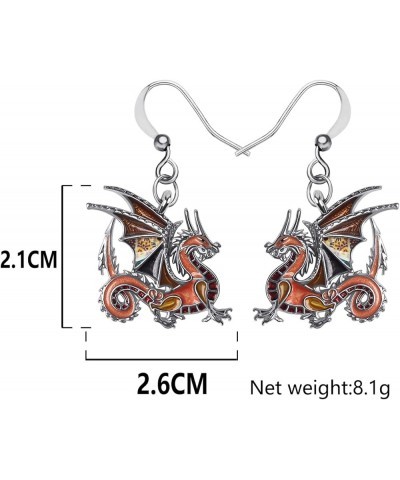 Enamel Alloy Dinosaur Fantasy Dragon Earrings Drop Dangle Unique Animal Jewelry For Women Girls Brown $7.64 Earrings