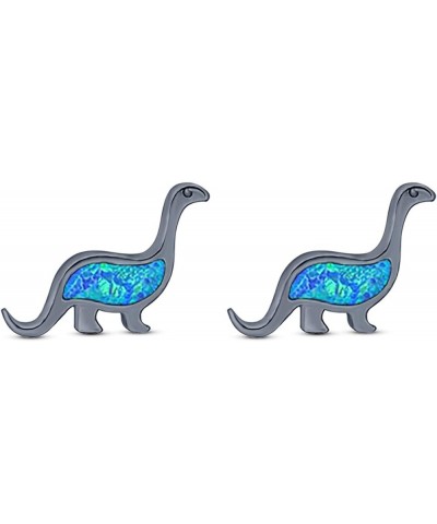 Dinosaur Stud Earring Created Opal Solid 925 Sterling Silver (9mm) Black Tone, Lab Created Blue Opal $15.69 Earrings