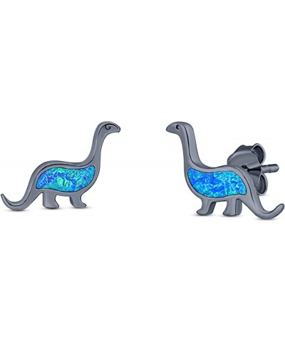 Dinosaur Stud Earring Created Opal Solid 925 Sterling Silver (9mm) Black Tone, Lab Created Blue Opal $15.69 Earrings