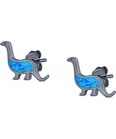 Dinosaur Stud Earring Created Opal Solid 925 Sterling Silver (9mm) Black Tone, Lab Created Blue Opal $15.69 Earrings