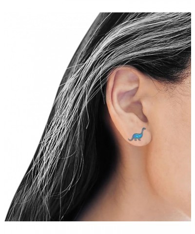 Dinosaur Stud Earring Created Opal Solid 925 Sterling Silver (9mm) Black Tone, Lab Created Blue Opal $15.69 Earrings