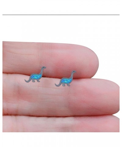 Dinosaur Stud Earring Created Opal Solid 925 Sterling Silver (9mm) Black Tone, Lab Created Blue Opal $15.69 Earrings