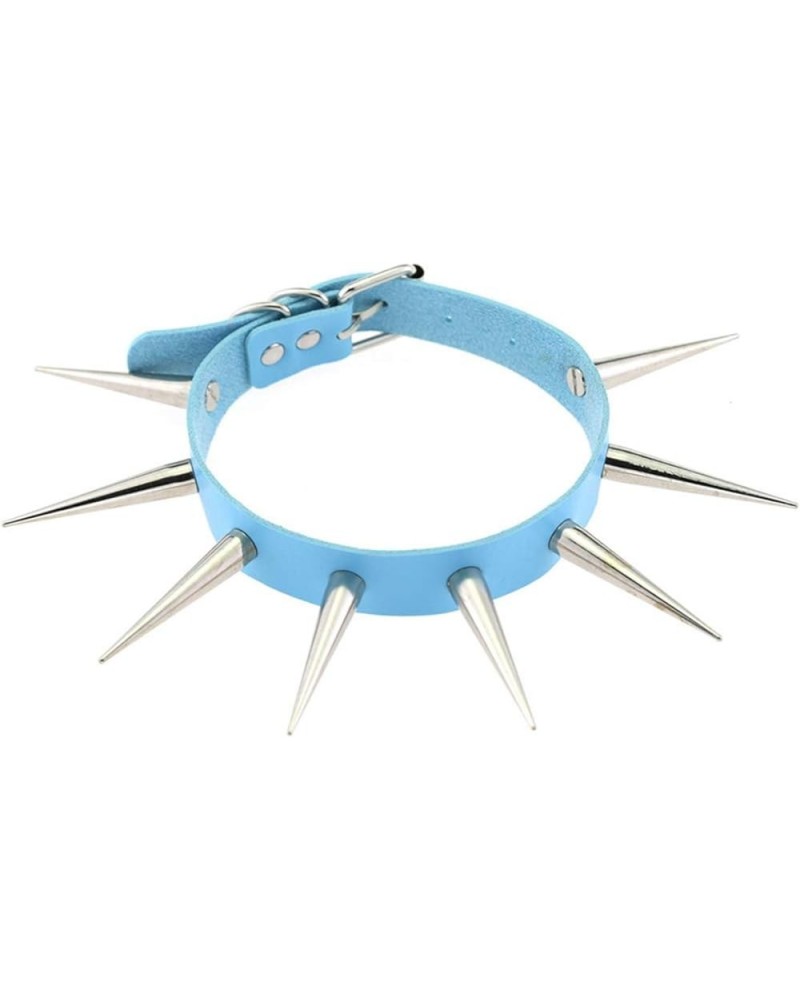 Punk Spikes Rivets Choker PU Leather Collar Neck Strap Necklace Gothic Necklace Adjustable Buckle Light blue $9.61 Necklaces