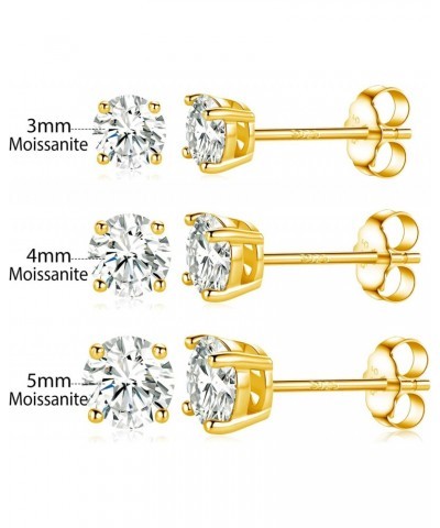 925 Sterling Silver White/Yellow Gold Plated 4 Pong Round Clear Moissanite Stud Earring for Women 3/4/5mm Pack of 3 Pairs $18...