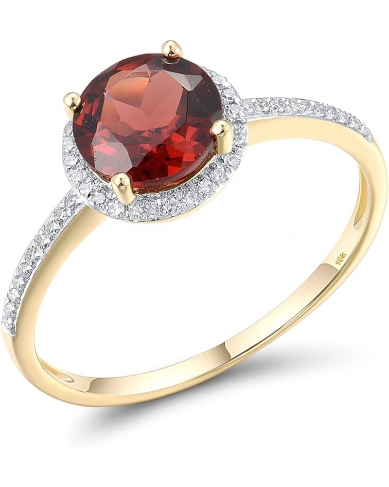 10K Solid Gold Solitaire Gemstone Genuine Diamond Ring for Women Round1-Garnet $61.50 Rings