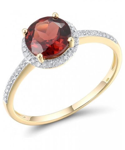 10K Solid Gold Solitaire Gemstone Genuine Diamond Ring for Women Round1-Garnet $61.50 Rings