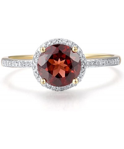 10K Solid Gold Solitaire Gemstone Genuine Diamond Ring for Women Round1-Garnet $61.50 Rings