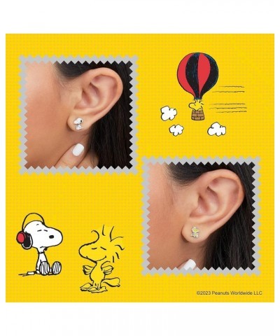 Womens Woodstock and Snoopy Earrings - Silver Plate and Enamel Snoopy Stud Earrings - Officially Licensed Snoopy and Woodstoc...