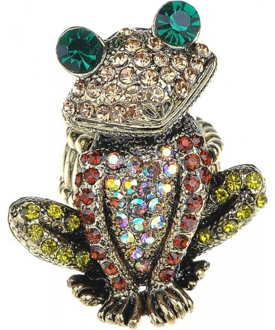 Adjustable Antique Pink Golden Tone Multicolored Rhinestones Frog Toad Ring Golden $9.67 Rings